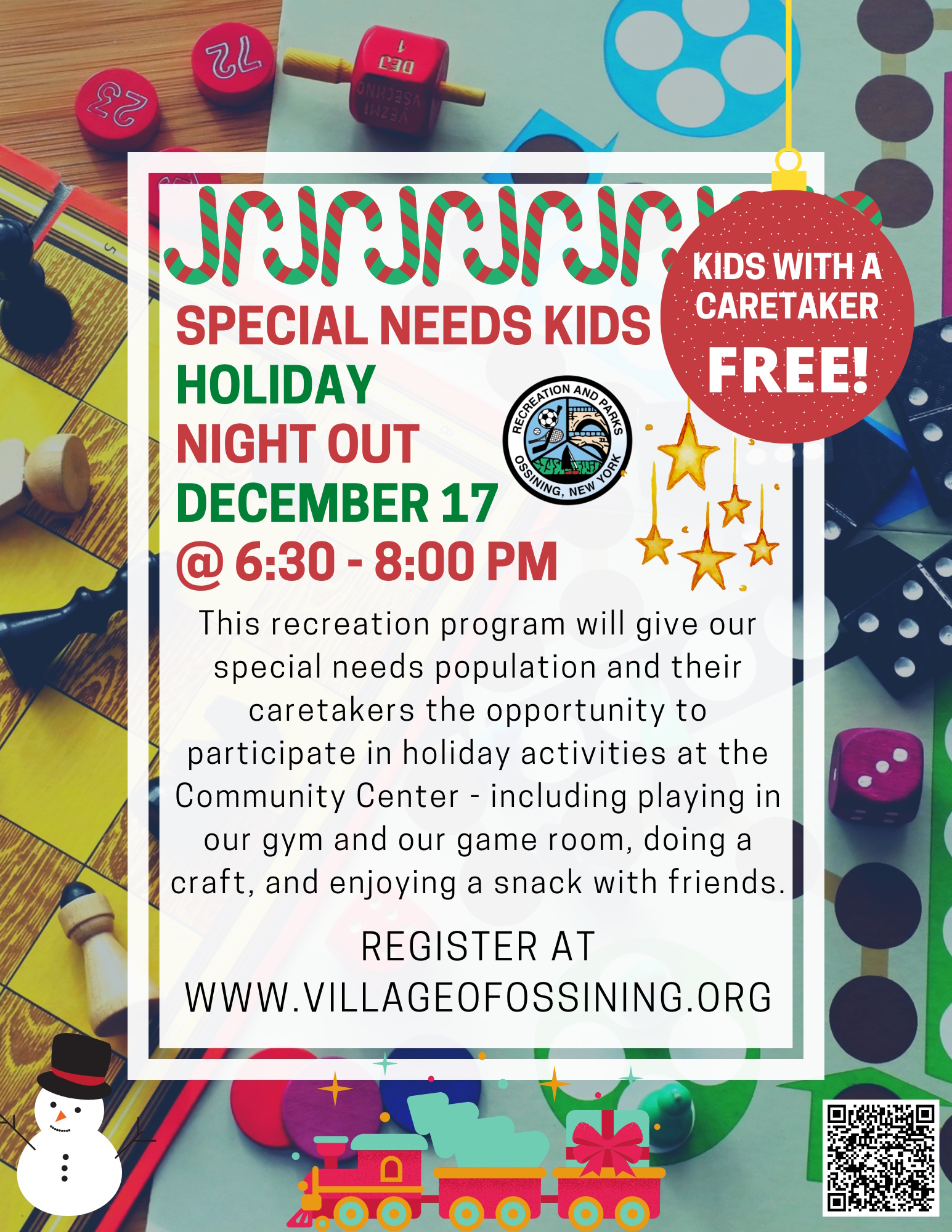 Special needs Kids Holiday Night Out flyer.12.17.2025