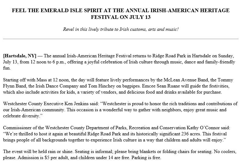 Irish heratige festival