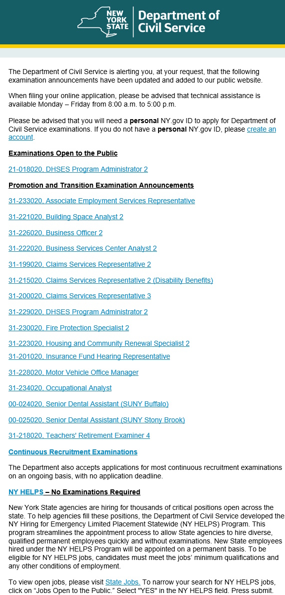 Civil Service Exam List