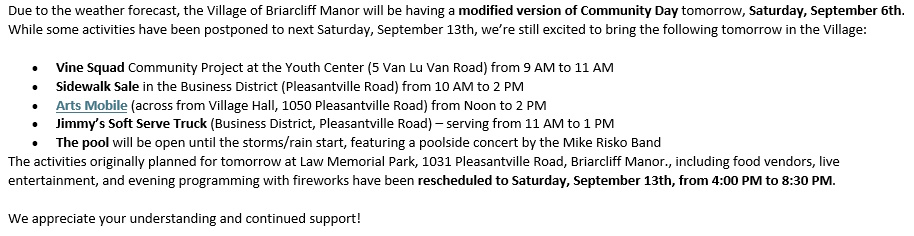 Briarcliff Reschedule