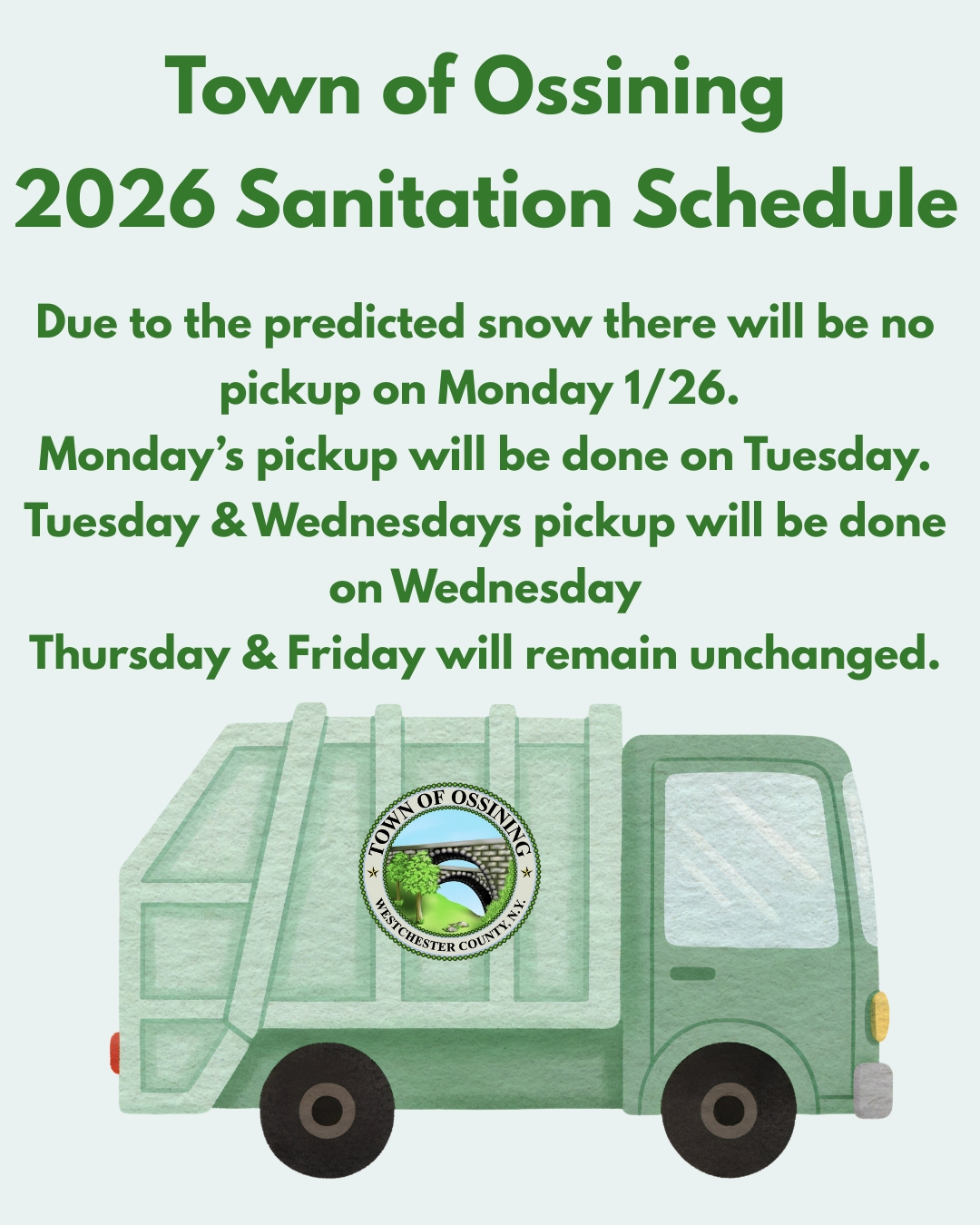 Town of Ossining Sanitation Schedule update