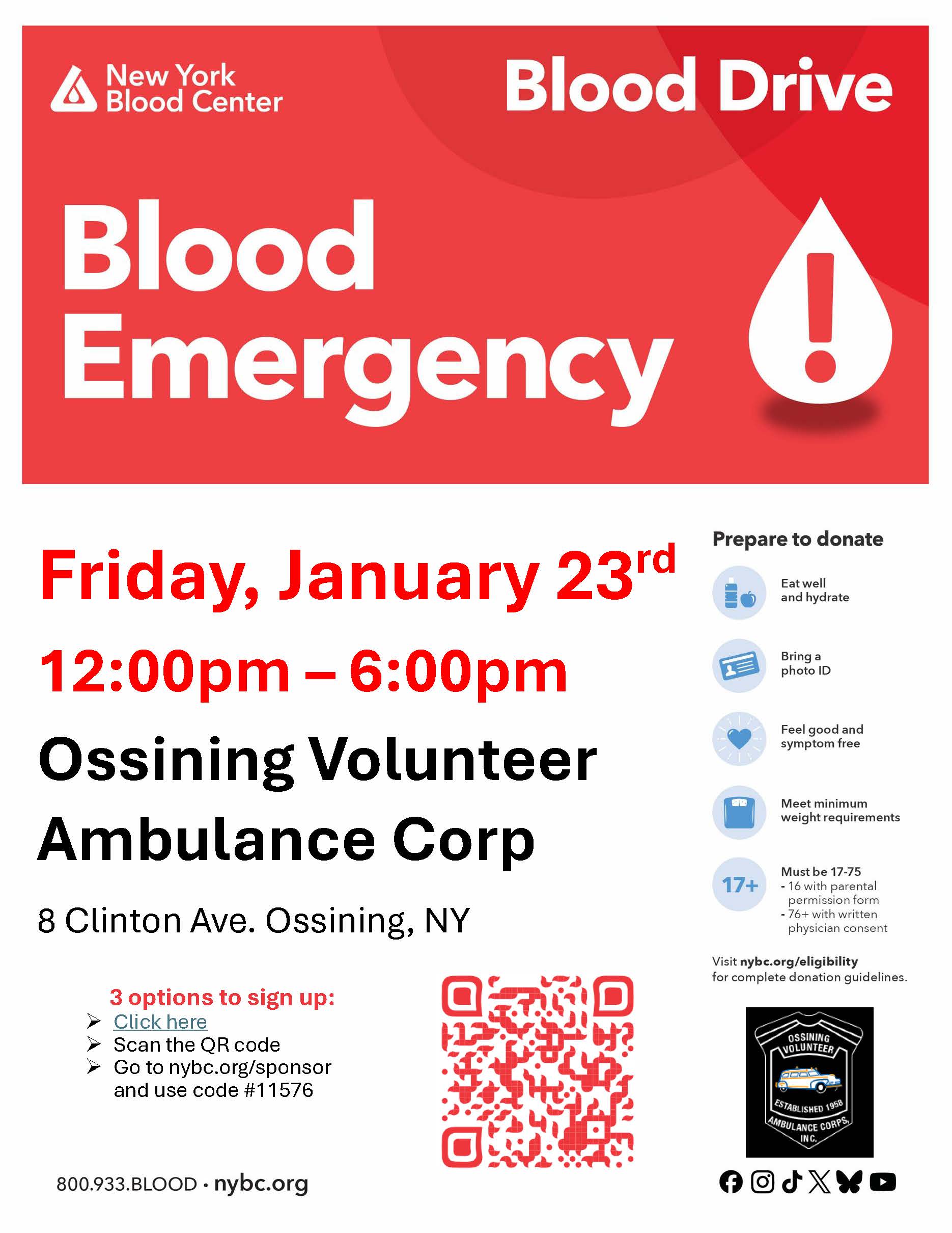 January 23 Blood Drive Flyer