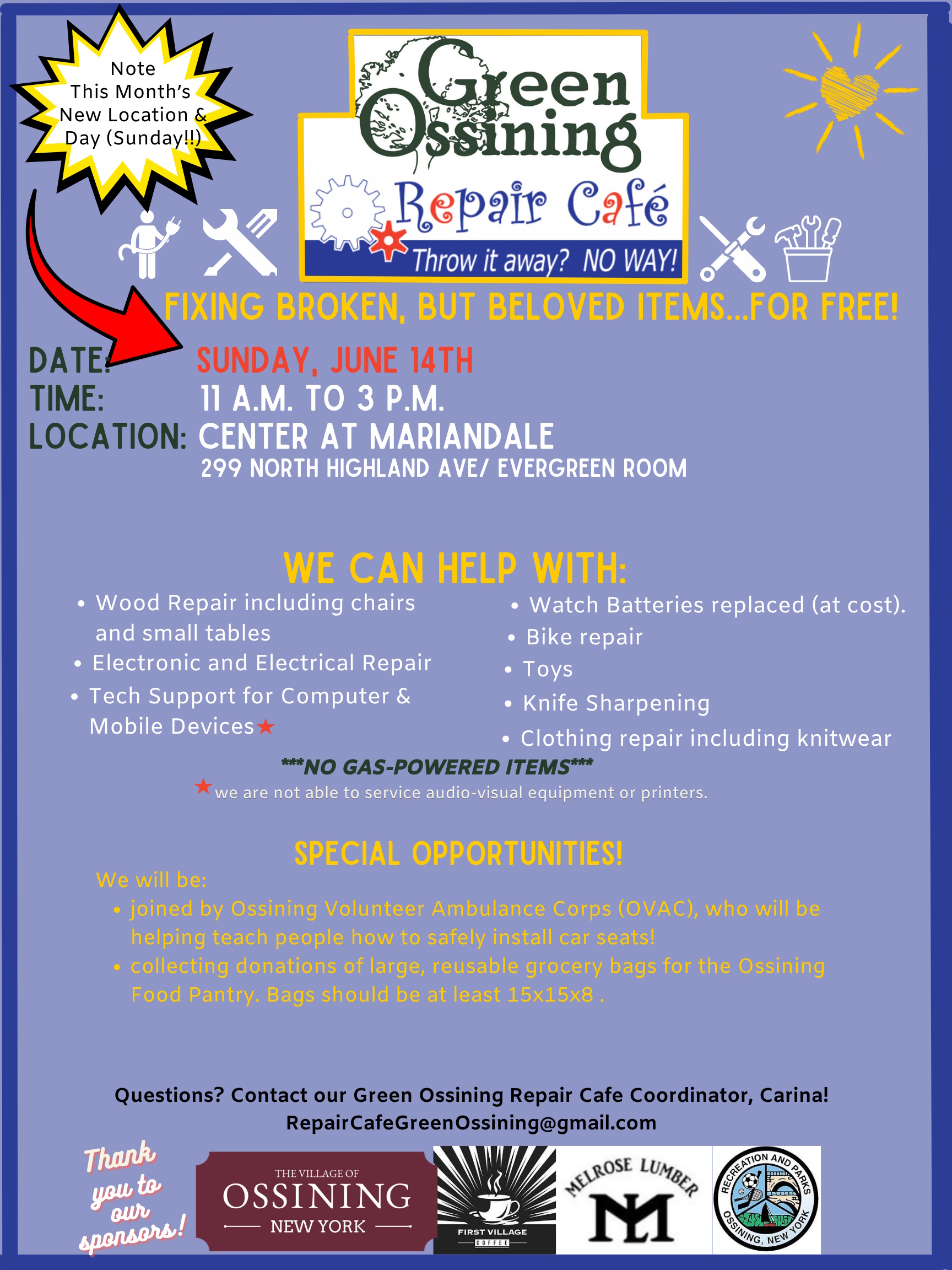 Repair Cafe in English Flyer and FB JUNE 14 2026