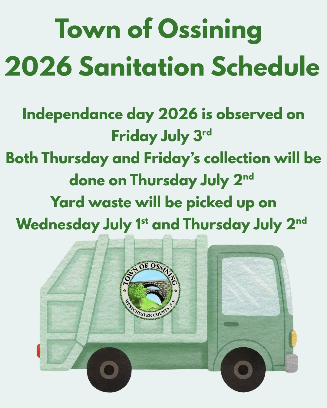 Town of Ossining Sanitation Schedule update 2