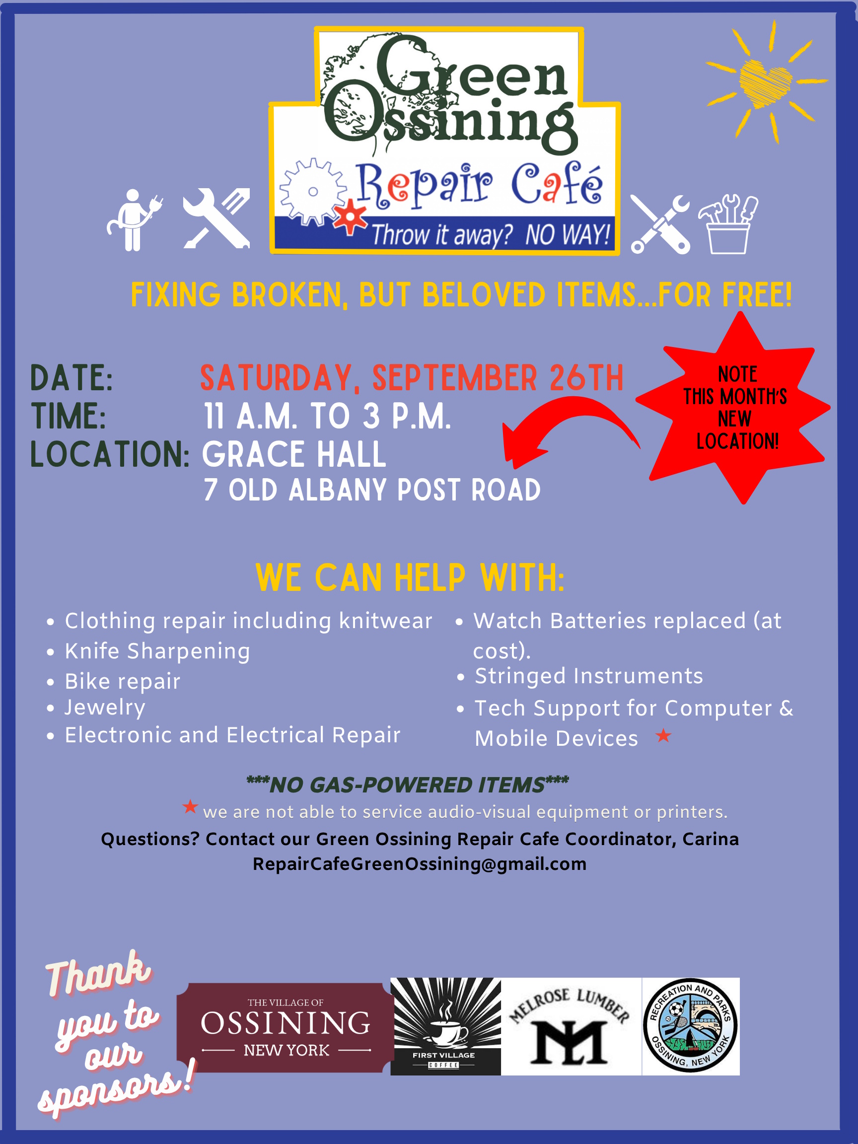 Repair Cafe in English Flyer and FB Sept 26 2026